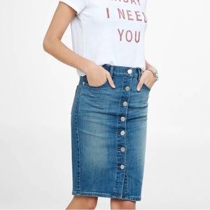 Express Super High Waisted Button Front Denim Midi Skirt